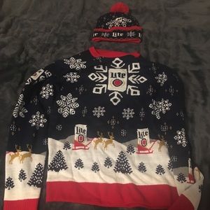 NWOT Miller lite christmas sweater and beanie